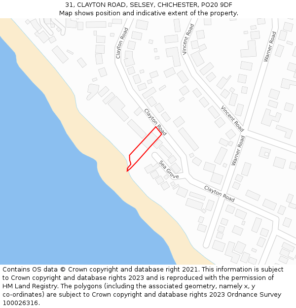 31, CLAYTON ROAD, SELSEY, CHICHESTER, PO20 9DF: Location map and indicative extent of plot
