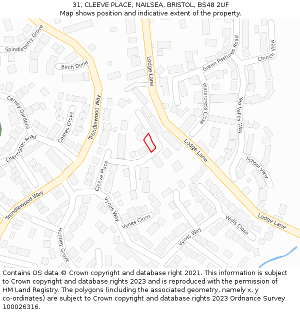 31, CLEEVE PLACE, NAILSEA, BRISTOL, BS48 2UF: Location map and indicative extent of plot