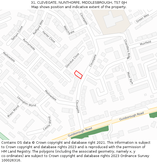 31, CLEVEGATE, NUNTHORPE, MIDDLESBROUGH, TS7 0JH: Location map and indicative extent of plot