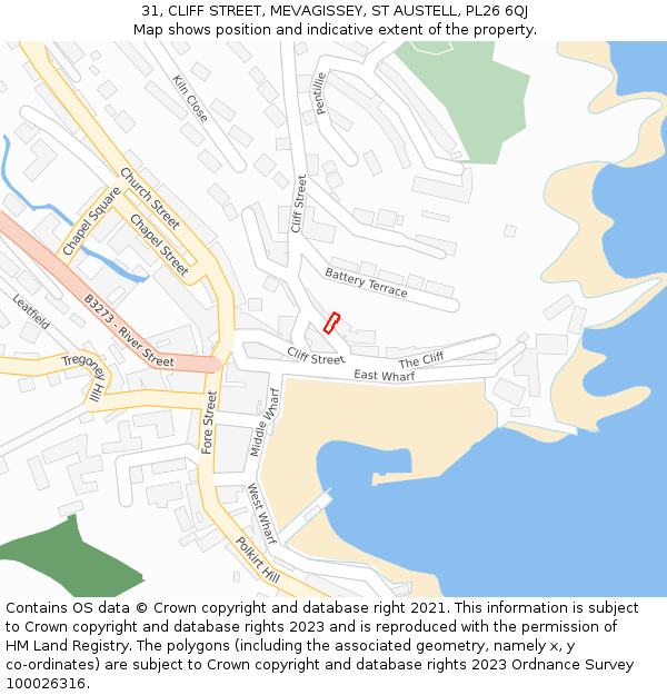 31, CLIFF STREET, MEVAGISSEY, ST AUSTELL, PL26 6QJ: Location map and indicative extent of plot