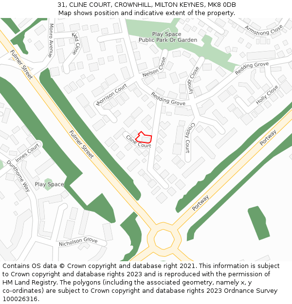 31, CLINE COURT, CROWNHILL, MILTON KEYNES, MK8 0DB: Location map and indicative extent of plot