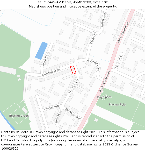 31, CLOAKHAM DRIVE, AXMINSTER, EX13 5GT: Location map and indicative extent of plot
