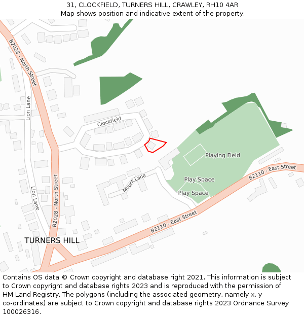 31, CLOCKFIELD, TURNERS HILL, CRAWLEY, RH10 4AR: Location map and indicative extent of plot