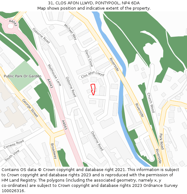 31, CLOS AFON LLWYD, PONTYPOOL, NP4 6DA: Location map and indicative extent of plot
