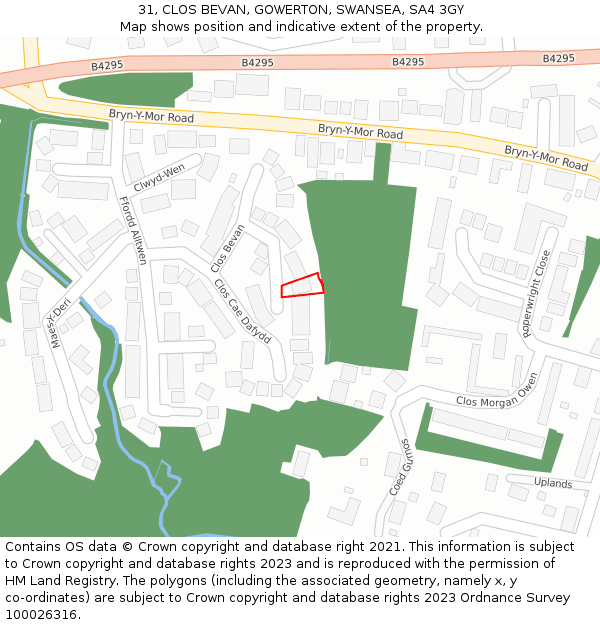 31, CLOS BEVAN, GOWERTON, SWANSEA, SA4 3GY: Location map and indicative extent of plot