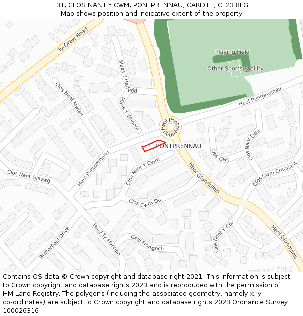 31, CLOS NANT Y CWM, PONTPRENNAU, CARDIFF, CF23 8LG: Location map and indicative extent of plot