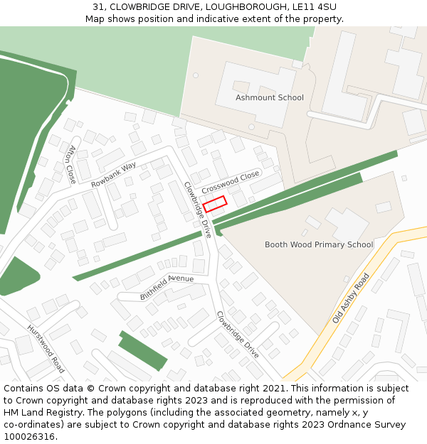 31, CLOWBRIDGE DRIVE, LOUGHBOROUGH, LE11 4SU: Location map and indicative extent of plot