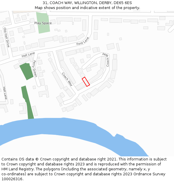 31, COACH WAY, WILLINGTON, DERBY, DE65 6ES: Location map and indicative extent of plot