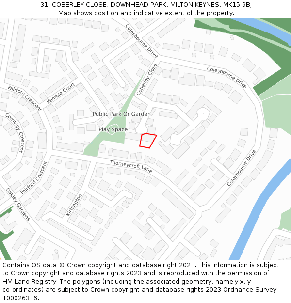 31, COBERLEY CLOSE, DOWNHEAD PARK, MILTON KEYNES, MK15 9BJ: Location map and indicative extent of plot