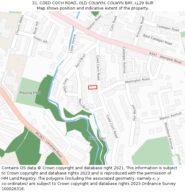 31, COED COCH ROAD, OLD COLWYN, COLWYN BAY, LL29 9UR: Location map and indicative extent of plot