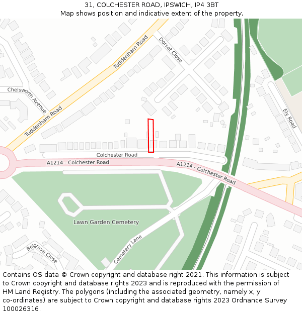31, COLCHESTER ROAD, IPSWICH, IP4 3BT: Location map and indicative extent of plot