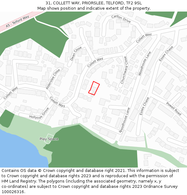 31, COLLETT WAY, PRIORSLEE, TELFORD, TF2 9SL: Location map and indicative extent of plot