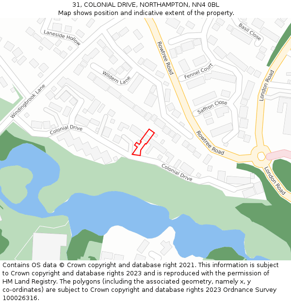 31, COLONIAL DRIVE, NORTHAMPTON, NN4 0BL: Location map and indicative extent of plot