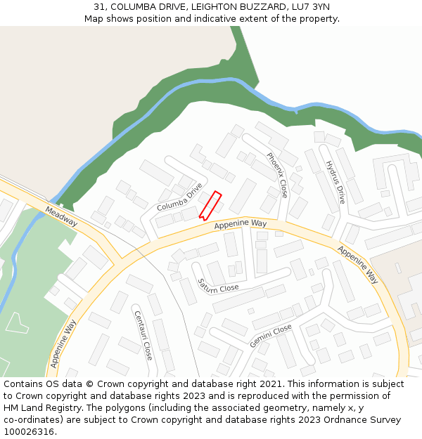 31, COLUMBA DRIVE, LEIGHTON BUZZARD, LU7 3YN: Location map and indicative extent of plot
