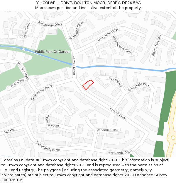 31, COLWELL DRIVE, BOULTON MOOR, DERBY, DE24 5AA: Location map and indicative extent of plot