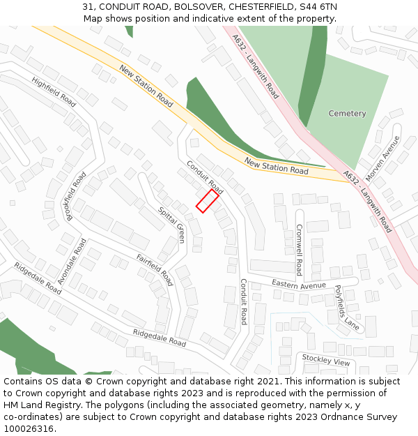31, CONDUIT ROAD, BOLSOVER, CHESTERFIELD, S44 6TN: Location map and indicative extent of plot