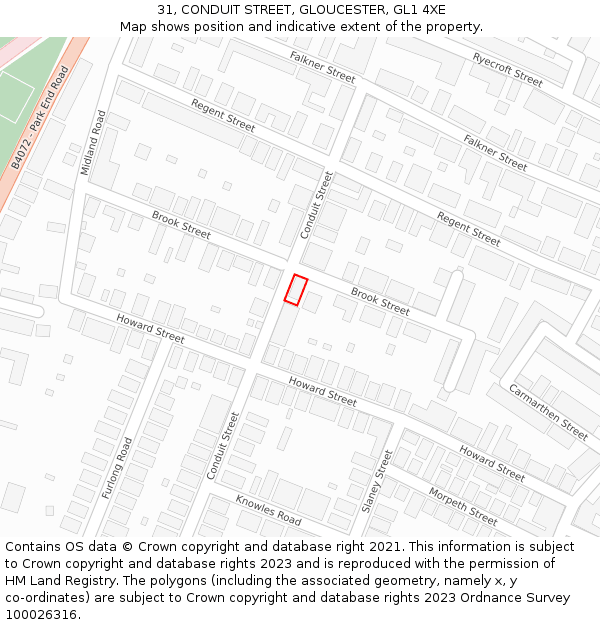31, CONDUIT STREET, GLOUCESTER, GL1 4XE: Location map and indicative extent of plot