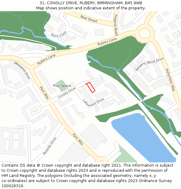 31, CONOLLY DRIVE, RUBERY, BIRMINGHAM, B45 9WB: Location map and indicative extent of plot