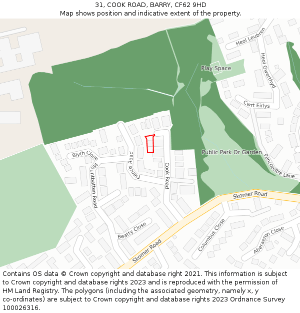 31, COOK ROAD, BARRY, CF62 9HD: Location map and indicative extent of plot