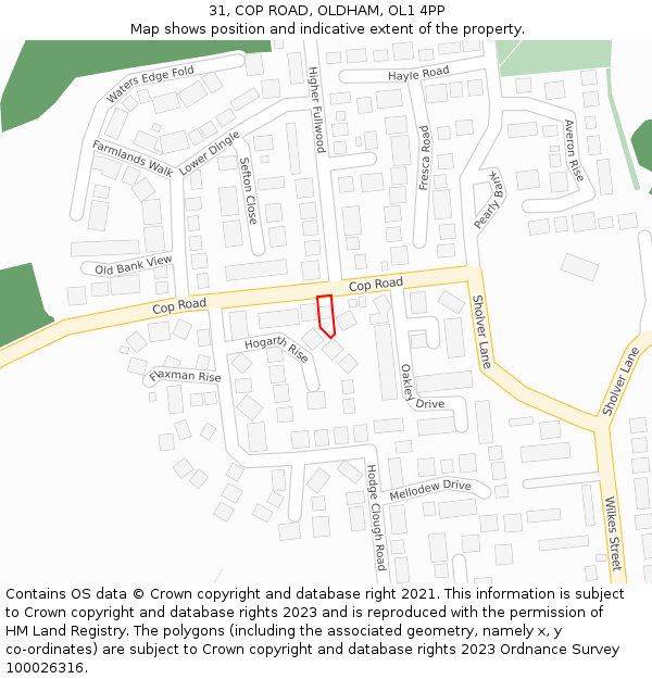 31, COP ROAD, OLDHAM, OL1 4PP: Location map and indicative extent of plot