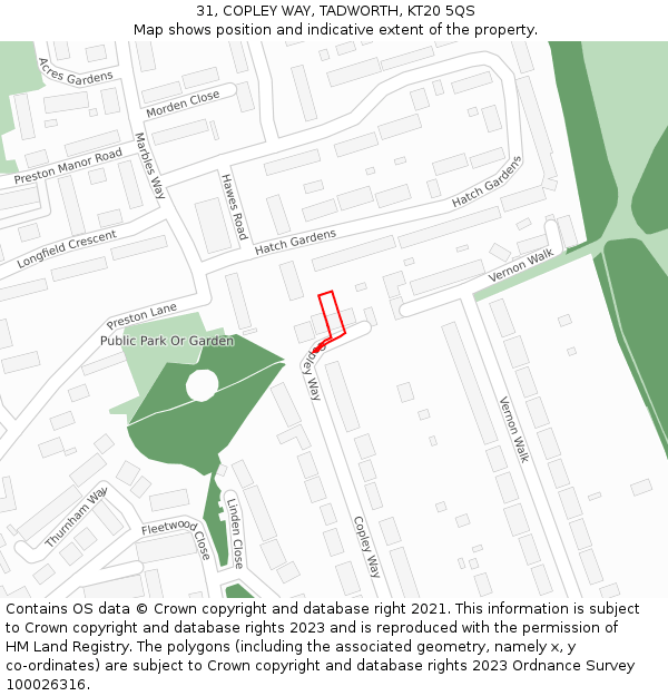 31, COPLEY WAY, TADWORTH, KT20 5QS: Location map and indicative extent of plot