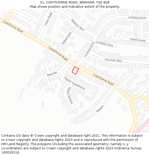 31, COPYTHORNE ROAD, BRIXHAM, TQ5 8QE: Location map and indicative extent of plot