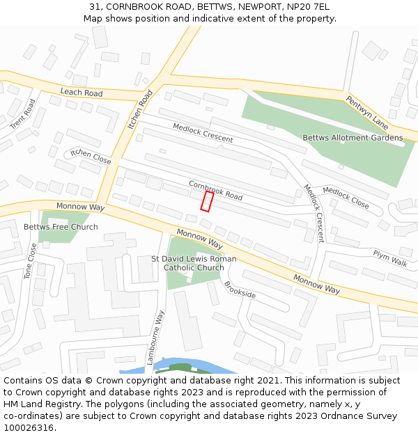 31, CORNBROOK ROAD, BETTWS, NEWPORT, NP20 7EL: Location map and indicative extent of plot