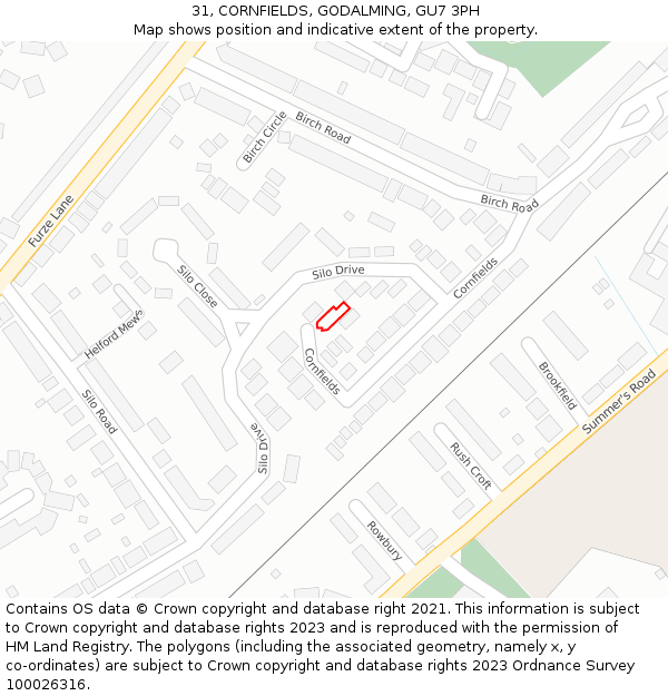 31, CORNFIELDS, GODALMING, GU7 3PH: Location map and indicative extent of plot