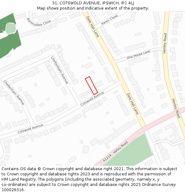 31, COTSWOLD AVENUE, IPSWICH, IP1 4LJ: Location map and indicative extent of plot