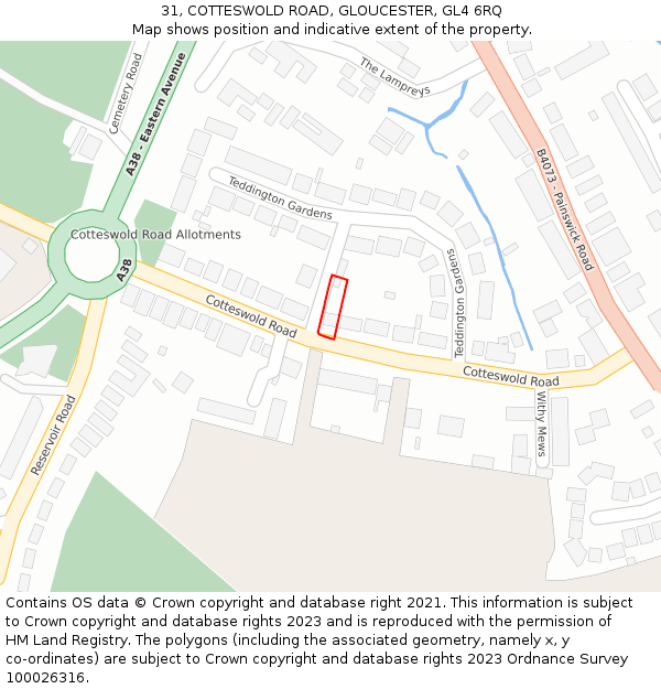 31, COTTESWOLD ROAD, GLOUCESTER, GL4 6RQ: Location map and indicative extent of plot