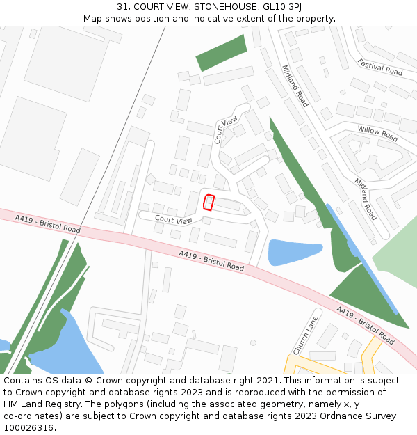 31, COURT VIEW, STONEHOUSE, GL10 3PJ: Location map and indicative extent of plot