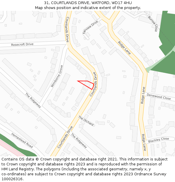 31, COURTLANDS DRIVE, WATFORD, WD17 4HU: Location map and indicative extent of plot