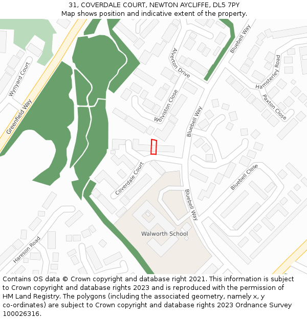 31, COVERDALE COURT, NEWTON AYCLIFFE, DL5 7PY: Location map and indicative extent of plot