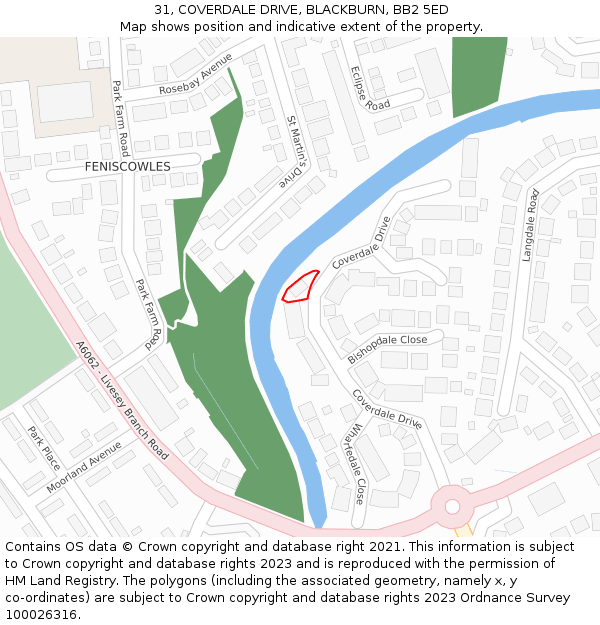 31, COVERDALE DRIVE, BLACKBURN, BB2 5ED: Location map and indicative extent of plot