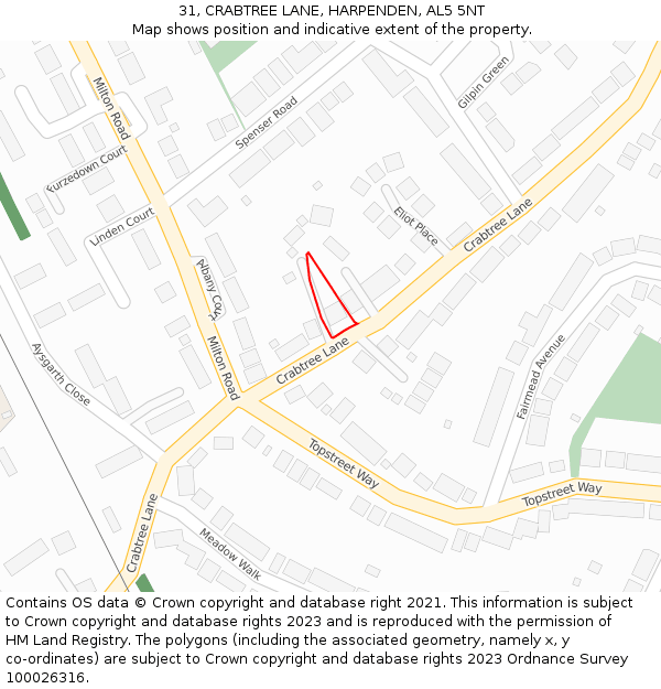 31, CRABTREE LANE, HARPENDEN, AL5 5NT: Location map and indicative extent of plot