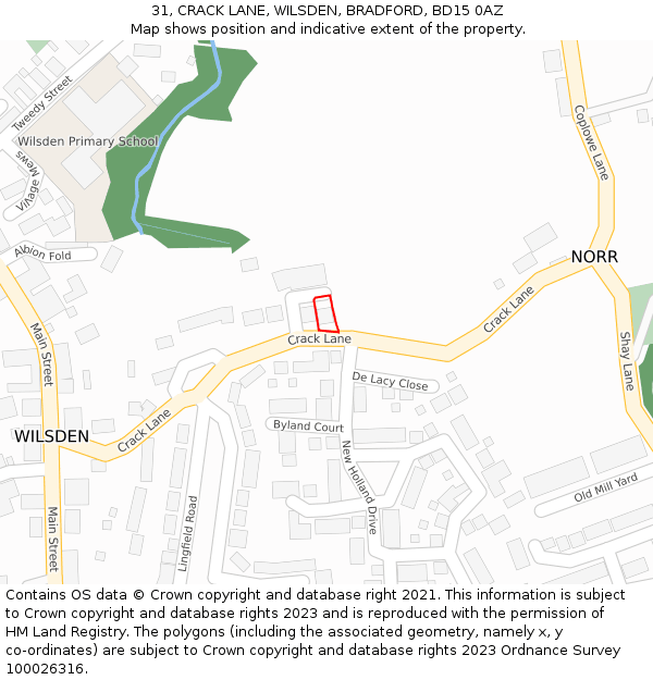 31, CRACK LANE, WILSDEN, BRADFORD, BD15 0AZ: Location map and indicative extent of plot