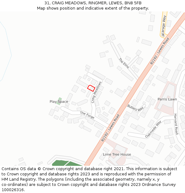 31, CRAIG MEADOWS, RINGMER, LEWES, BN8 5FB: Location map and indicative extent of plot