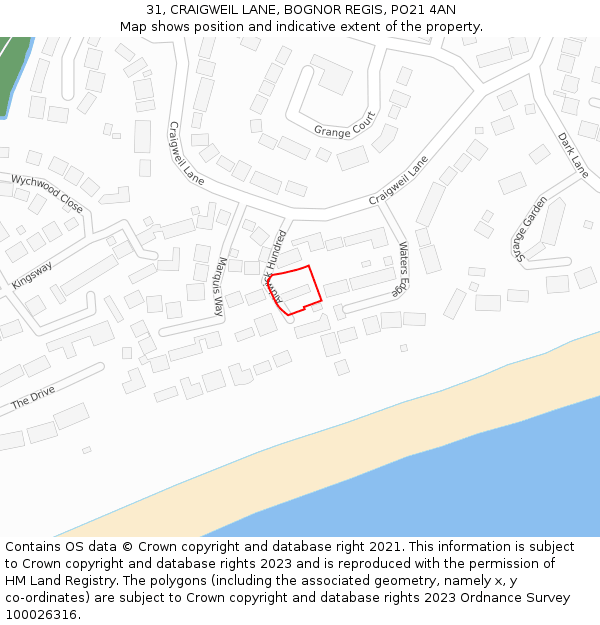 31, CRAIGWEIL LANE, BOGNOR REGIS, PO21 4AN: Location map and indicative extent of plot