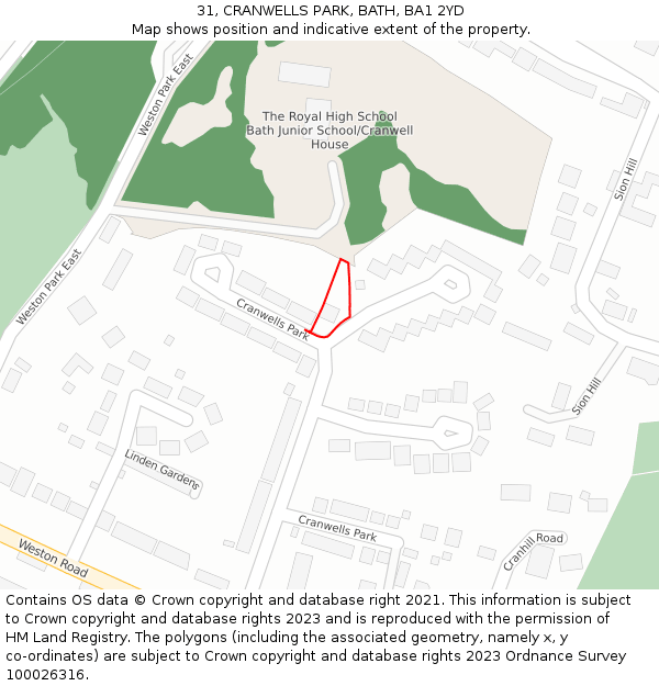 31, CRANWELLS PARK, BATH, BA1 2YD: Location map and indicative extent of plot