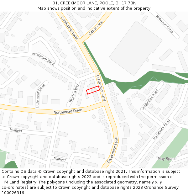 31, CREEKMOOR LANE, POOLE, BH17 7BN: Location map and indicative extent of plot