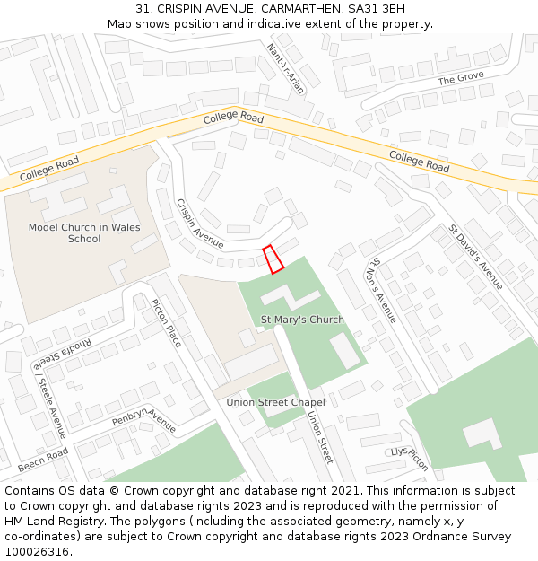 31, CRISPIN AVENUE, CARMARTHEN, SA31 3EH: Location map and indicative extent of plot
