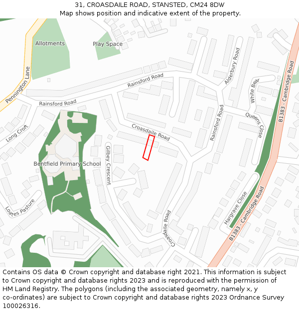 31, CROASDAILE ROAD, STANSTED, CM24 8DW: Location map and indicative extent of plot