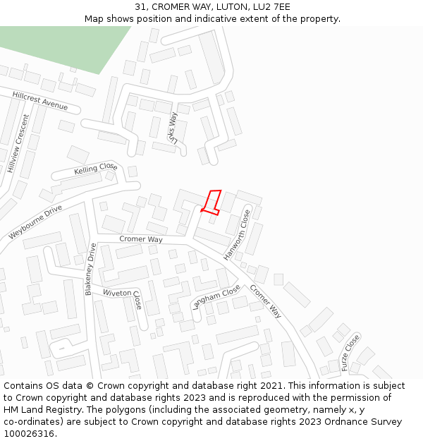 31, CROMER WAY, LUTON, LU2 7EE: Location map and indicative extent of plot