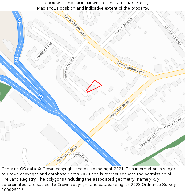 31, CROMWELL AVENUE, NEWPORT PAGNELL, MK16 8DQ: Location map and indicative extent of plot