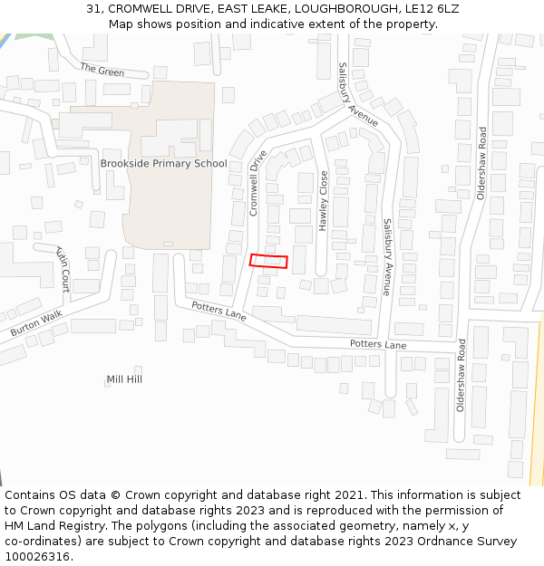 31, CROMWELL DRIVE, EAST LEAKE, LOUGHBOROUGH, LE12 6LZ: Location map and indicative extent of plot