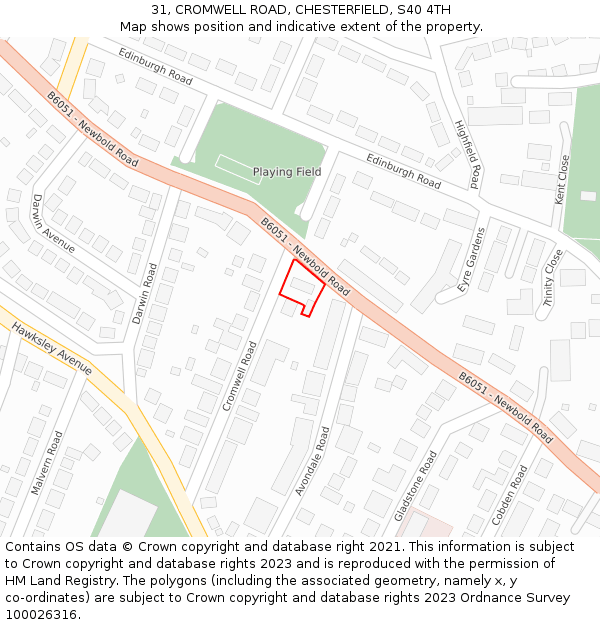 31, CROMWELL ROAD, CHESTERFIELD, S40 4TH: Location map and indicative extent of plot