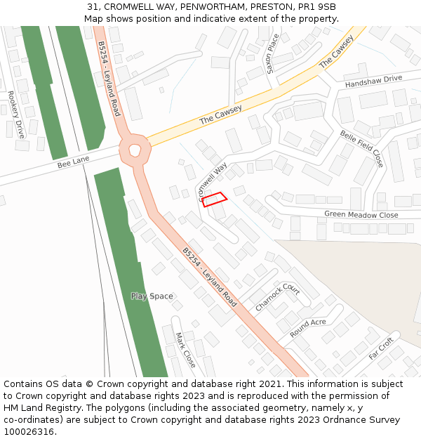 31, CROMWELL WAY, PENWORTHAM, PRESTON, PR1 9SB: Location map and indicative extent of plot