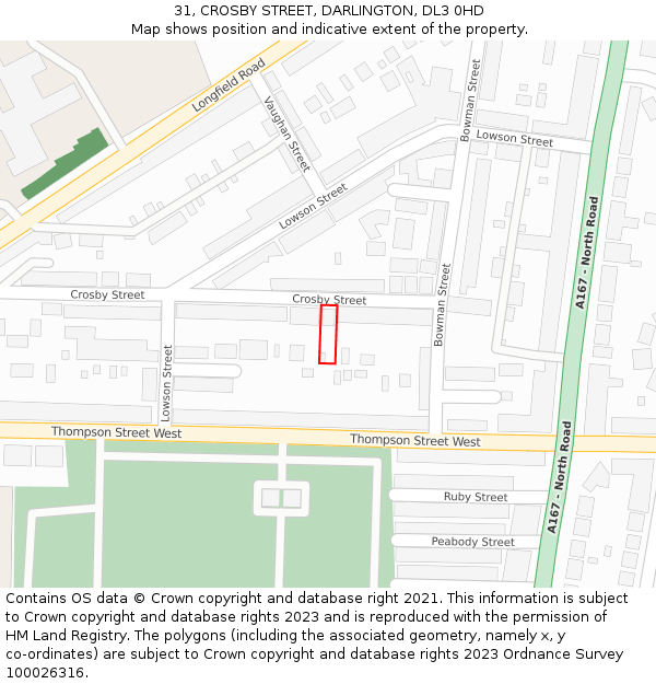 31, CROSBY STREET, DARLINGTON, DL3 0HD: Location map and indicative extent of plot