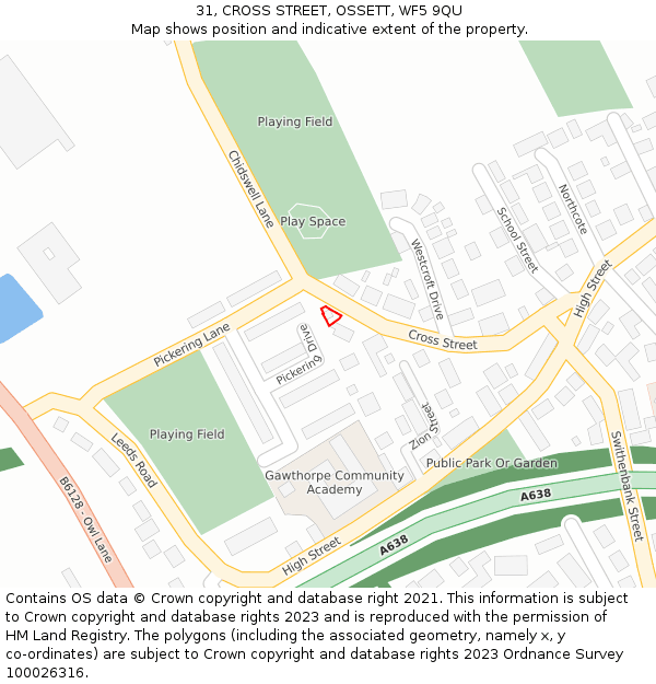 31, CROSS STREET, OSSETT, WF5 9QU: Location map and indicative extent of plot