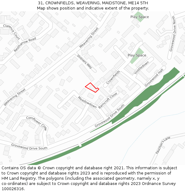 31, CROWNFIELDS, WEAVERING, MAIDSTONE, ME14 5TH: Location map and indicative extent of plot